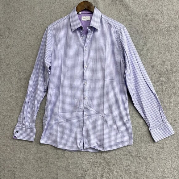 NWOT Duchamp London Men's Size L Slim Fit Button-Up Dress Shirt Purple Checkered - Picture 2 of 8